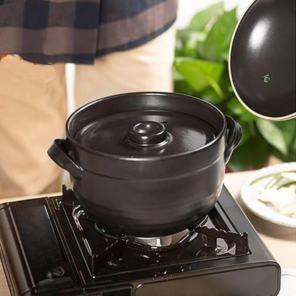 Amazon | 炊飯器 二重蓋 対応 萬古焼 黒釉メタル ご飯釜 3合炊き 電気