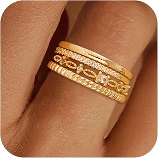 Dainty 14K Gold Plated Stackable Rings for Women - 4pc Cross Thumb Set, Trendy Statement Promise Wedding Bands