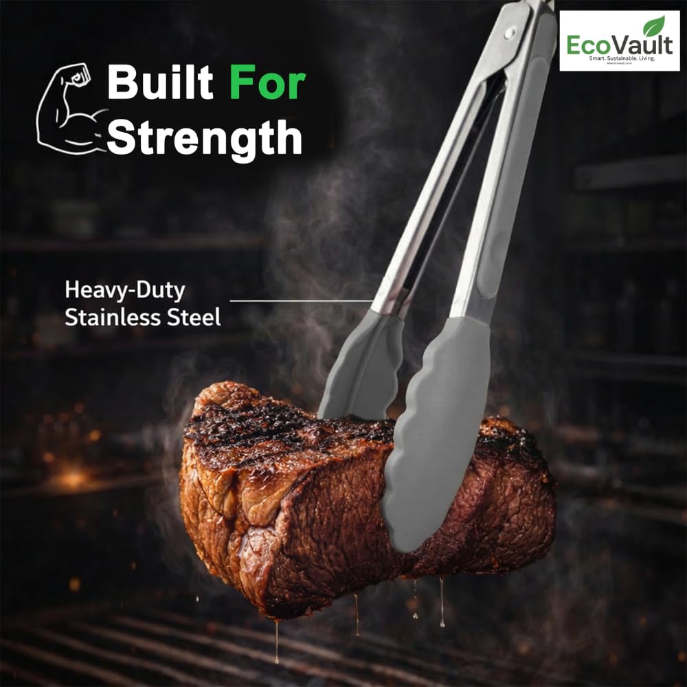 EcoVault Steel & Silicon Food Tongs - Heat Resistant -5 EcoVault Steel & Silicon Food Tongs - Heat Resistant -5