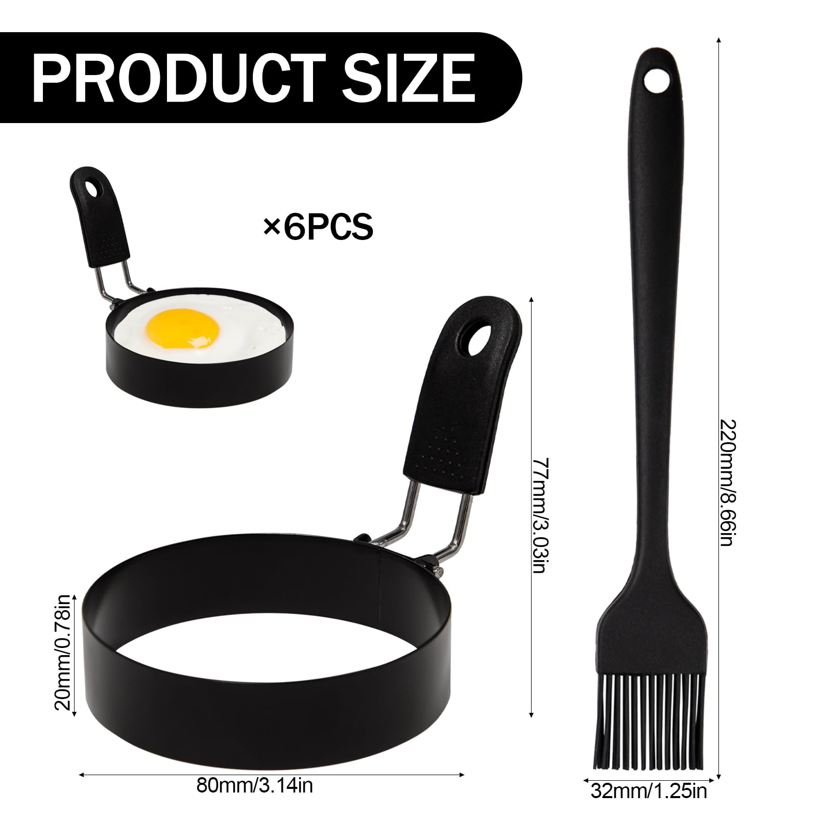 6 pezzi 8 cm stampo per uova fritte con manici pieghevoli anelli d'uovo al piatto anelli d'uovo in acciaio inossidabile stampo frittata stampo uovo piatto per muffin, frittelle, panini, mini