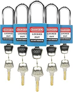 BOZZYS Lockout Tagout Locks 6 Pack｜OSHA Blue Loto Locks Keyed Alike｜6 Same Keys/Set For
