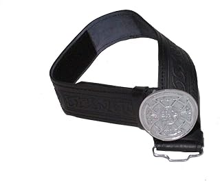 Leather Celtic Design Kilt Belt Black & Brown With Chrome Finish Buckle Scottish Highland