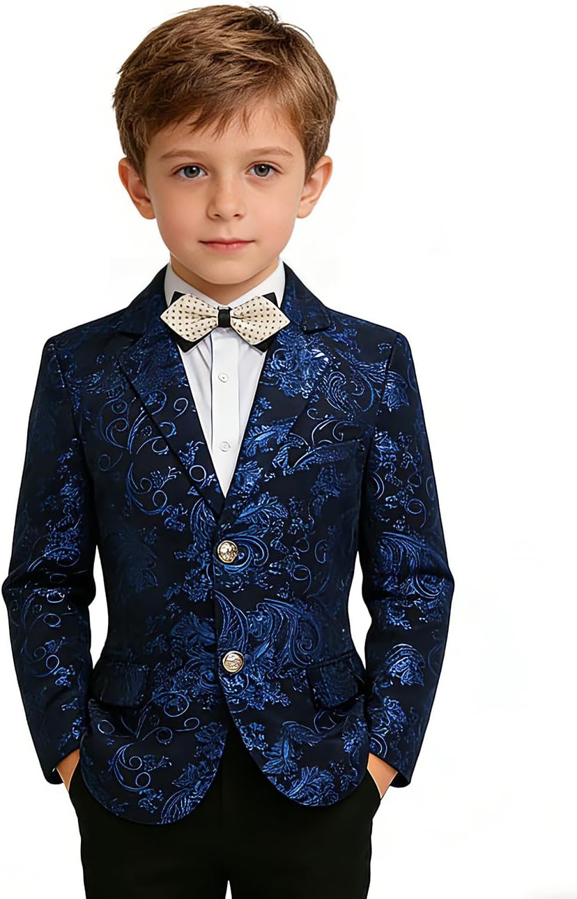 Boys Floral Velvet Blazer Jacket for Kid Tuxedo Jackets