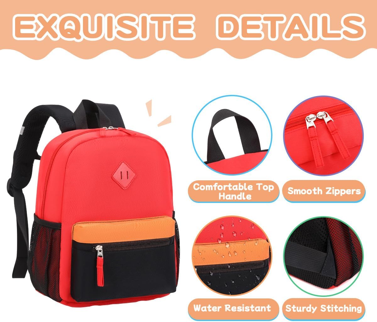 Toddler Backpack,12inch Preschool Backpack for Kids Boys and Girls 2-4 Kindergarten Preschool Bookbag with Chest Buckle (Red Black, Small) - Image 8