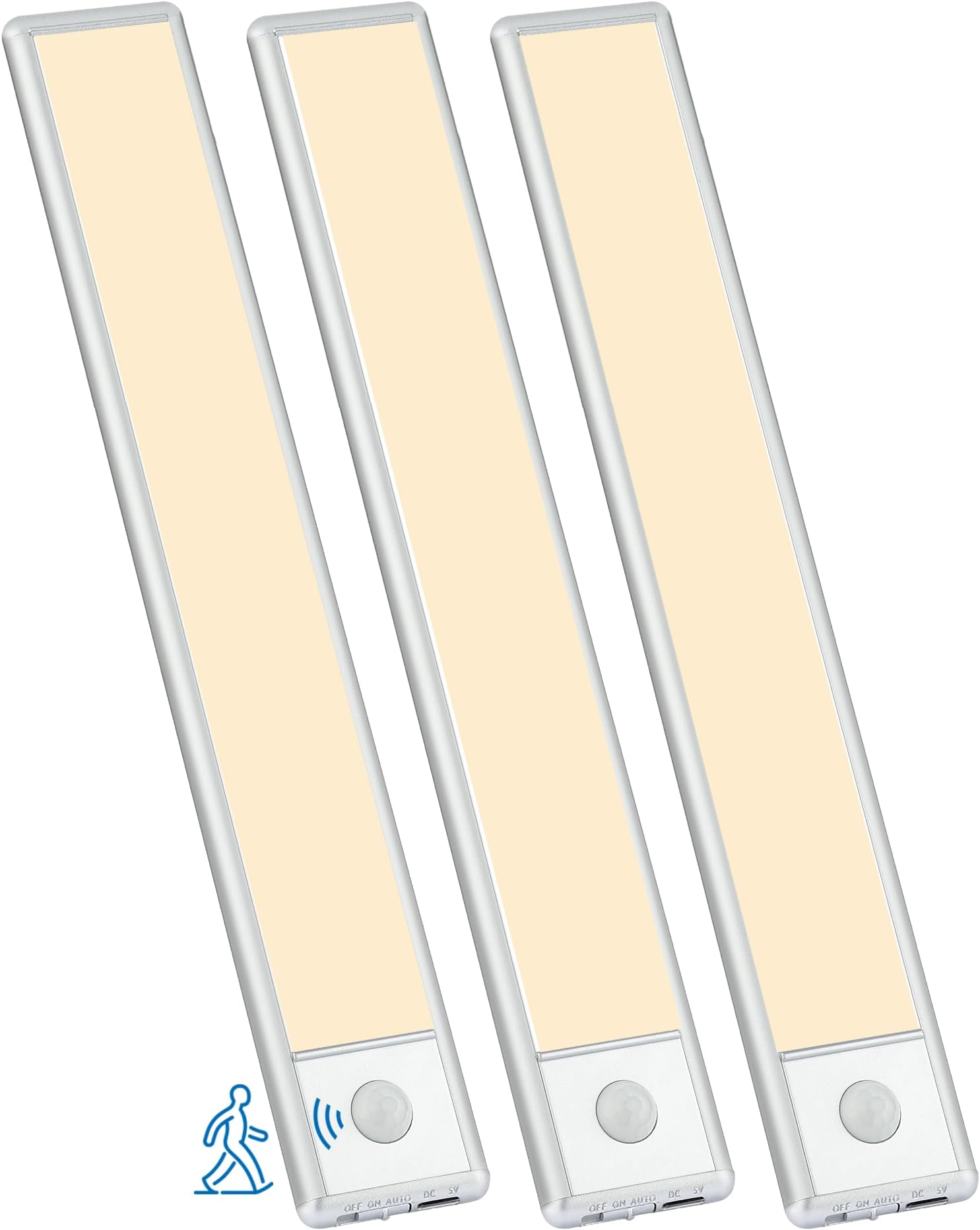 51-LED Motion Sensor Under Cabinet Light, 12 Inch Rechargeable Magnetic Under Counter, Wireless Night Light Bar, 3 Pack, Warm White