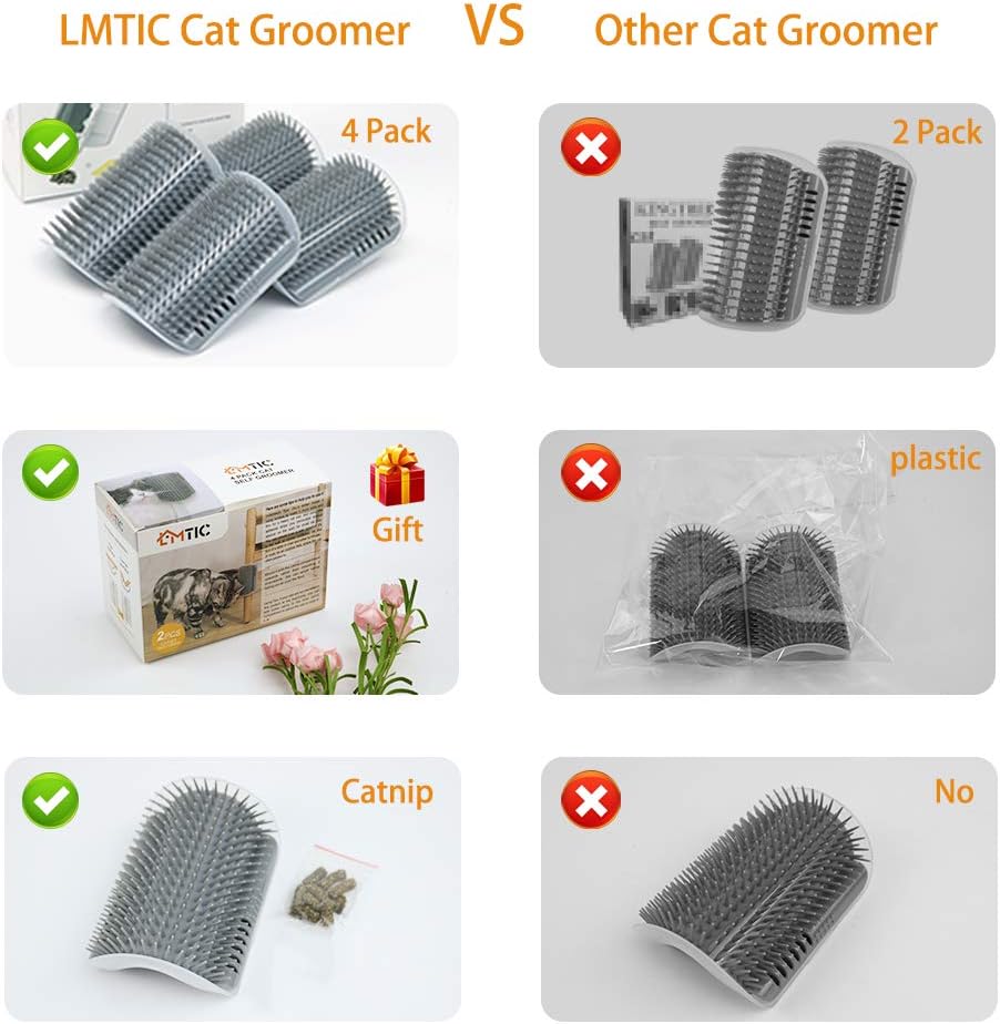 LMTIC 4 Pack Cat Self Groomer Cat Corner Scratcher Wall Corner Cat Brush Comb with Catnip Cat Face Scratcher Cat Corner Groomer Perfect Massager Tool for Cats with Long and Short Fur