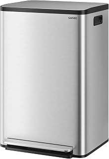 13 Gallon Trash Can Kitchen Garbage Bin with Removable Inner Buckets 50L Stainless Steel Step-on Metal Large Waste Cans with Soft Close Lid Silver