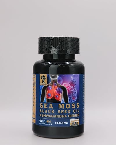 Aceite de semilla negra de musgo marino Ashwagandha Mezcla de jengibre 60 cápsulas