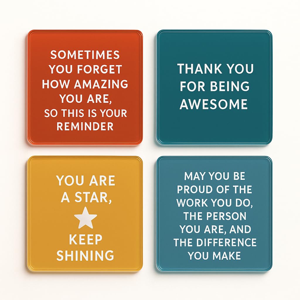 The Plum Penguin Uplifted Clarity Acrylic Coaster Set Of 4 With Motivational Quotes - Inspirational Gift For Friends & Colleagues