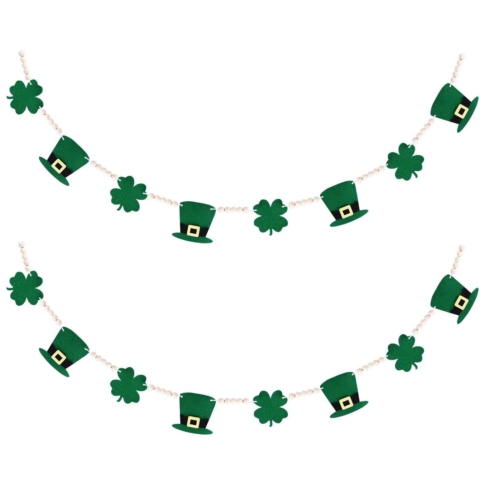 Guirnalda del Día de San Patricio con trébol de madera artesanal y cuentas premium, juego de 2