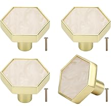 4 Pcs Hexagon Cabinet Knobs Zinc Alloy Drawer Pulls with Screws for Kitchen Bathroom Office Marble Closet Door Dresser Drawers KnobsWhite
