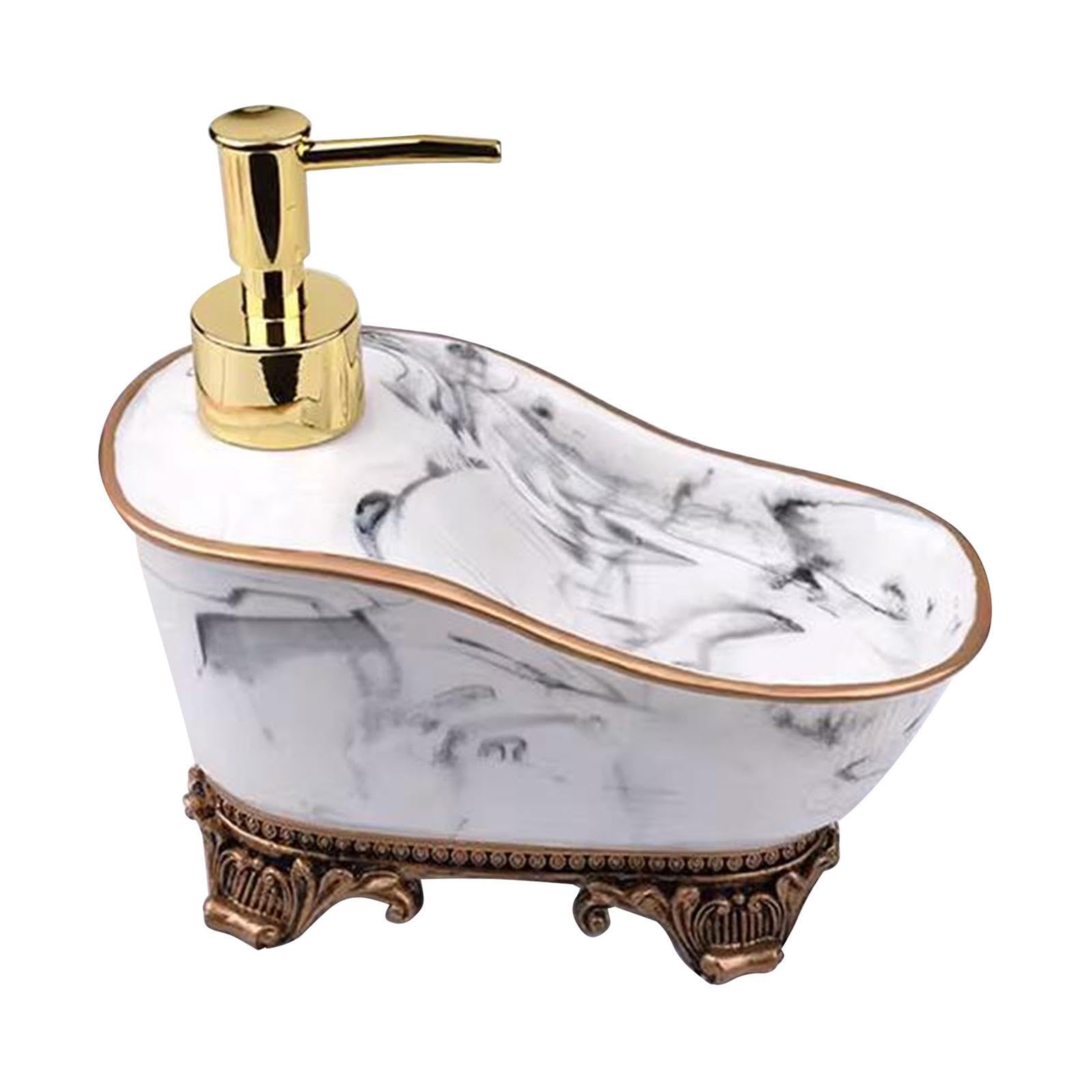 TWISAXC Elegant Bathroom Accessories Hand Soap Squeeze Soap Dispenser Pump Bottles Ceramic Liquid Pump Bottle Stylish Countertop Dispenser Ceramic Liquid, White A, 14x16cm