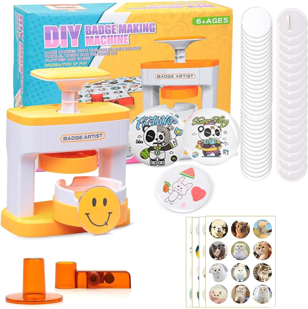 Button Maker Machine, DIY Pin Badge Button Maker Press Machine, Button Badge Press Machine, Badge Punch Press with Free 48Pcs Button Parts, Pictures, Circle Cutter, Installation-Free 55mm (2.16In)