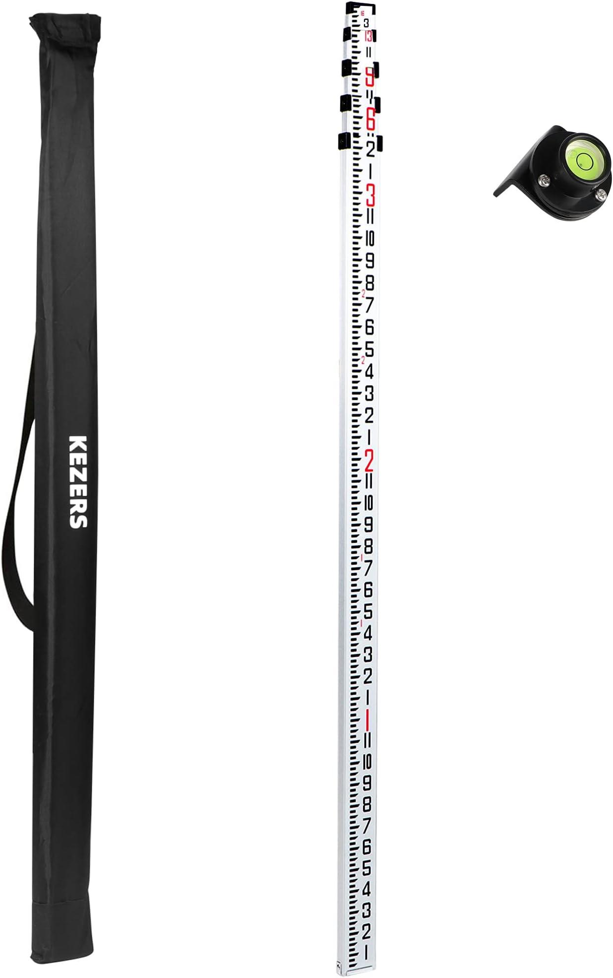 KEZERS 16 FT Dual Sided Aluminum Grade Rod - 8ths, 5 Section Telescopic Rod with Carrying Case