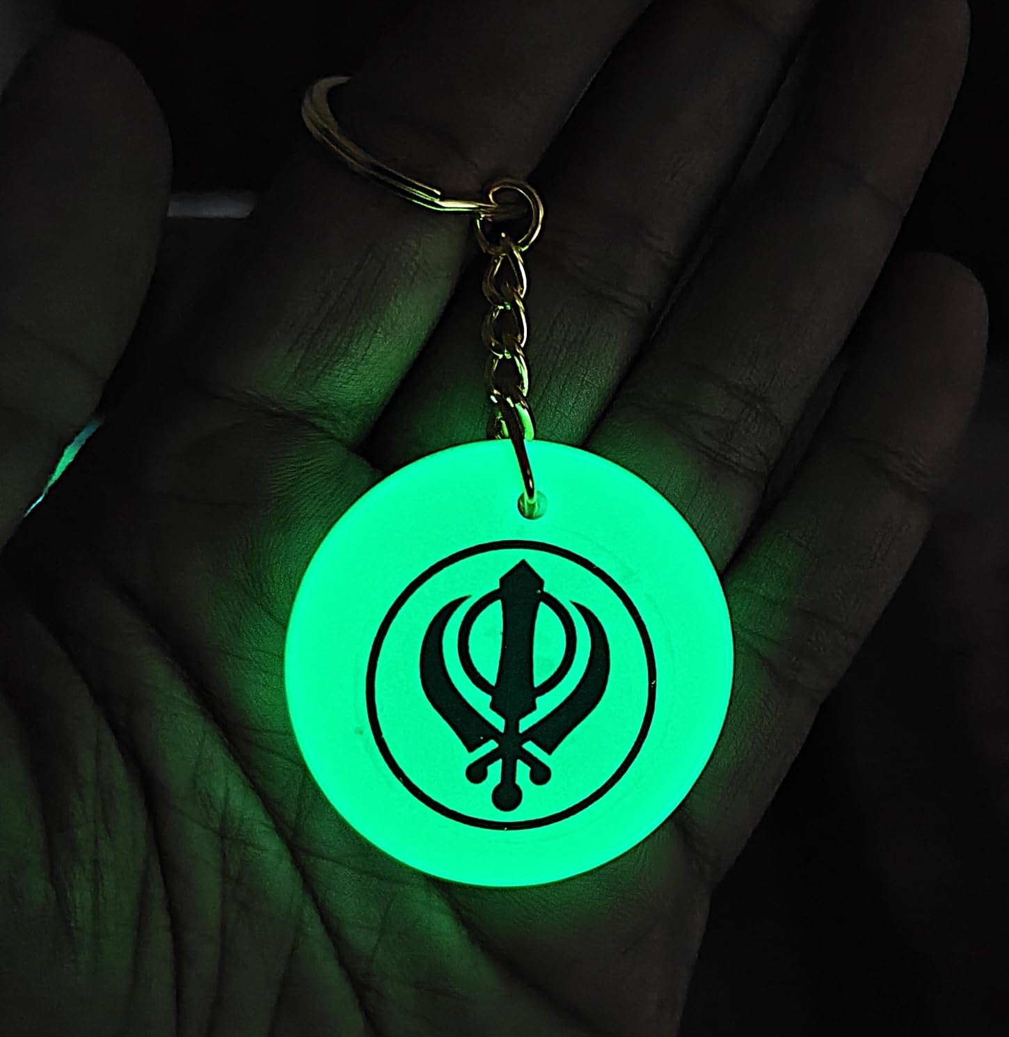 Glow in the Dark Sikh Symbol Resin Keychain | Luminous Khanda, Ik Onkar & Sikh Designs | Handmade Religious Night Glow Key Ring for Car Bike-image-10