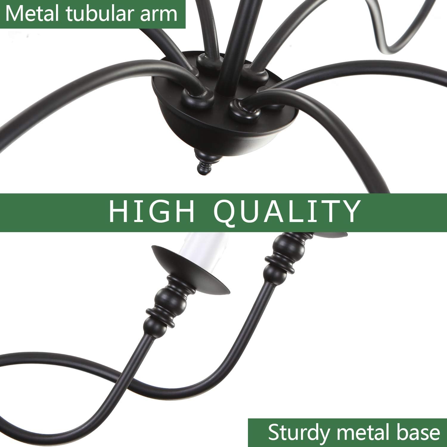 Creative Product Luupyia 6 Light Black Farmhouse Chandelier, Metal, Height Adjustable, Candle Hanging Chandelier for Dining Room Farmhouse Lighting Fixtures Hanging Black Mid Century Chandelier Foyer Living Room