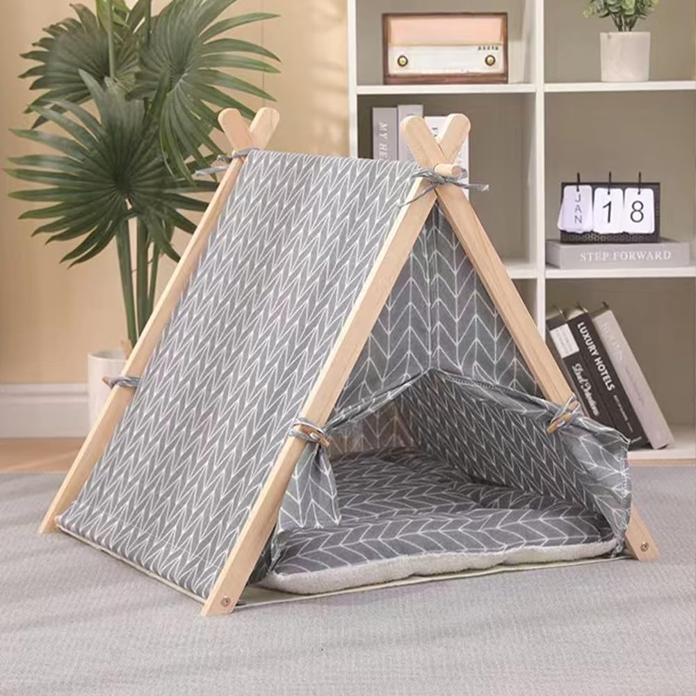BAKAJI Tienda para Mascotas, caseta para Perros y Gatos con Marco de Madera Resistente y Cubierta de Tela Transpirable, caseta cómoda y fácil de Montar, Ideal para Interiores y Exteriores (Gris)