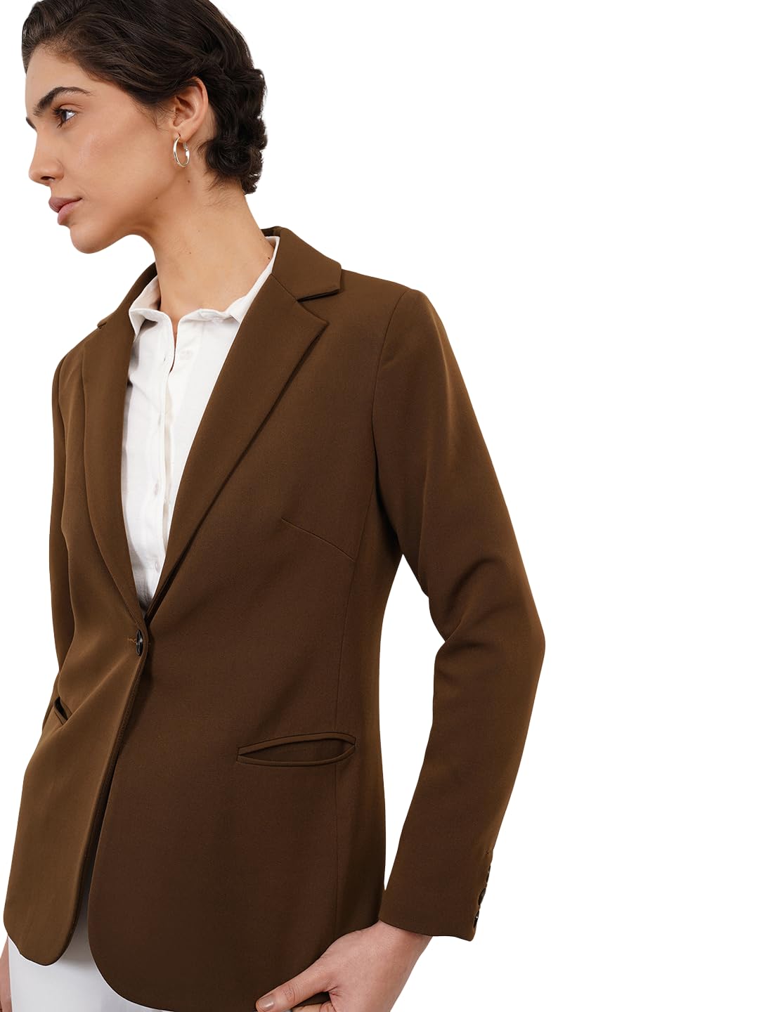 fablestreet Women Blazer | Tailored Fit Notch Lapel Single-Breasted Design | Smooth Polyester Fabric & Welt Pockets For Business Casual & Work Settings-picture-20