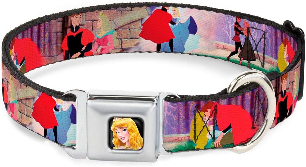 Dog Collar Seatbelt Buckle Sleeping Beauty Prince Scenes 9 to 15 Inches 1.0 Inch Wide