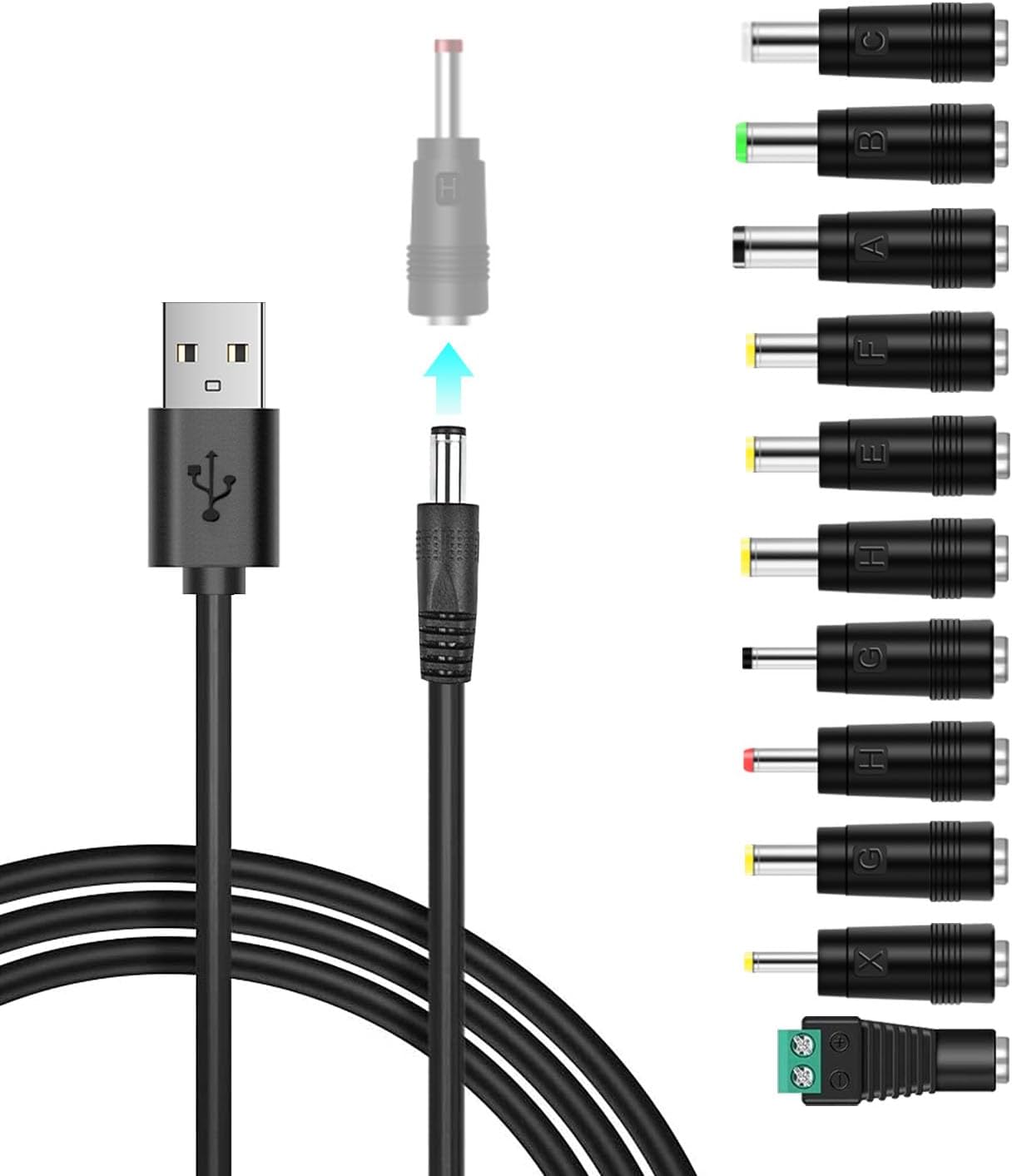 Universal USB to DC 5V Power Cord, DC 5.5x2.1mm Jack