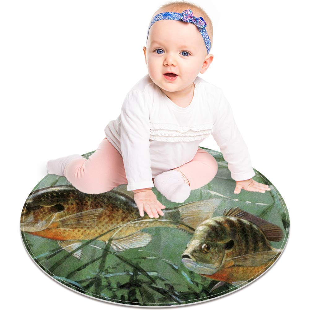 Unique Fish Sea Life, Non Slip Doormat 23.6" Round Area Rug Carpets Rugs for Kids Bedroom Baby Room Play Room Nursery