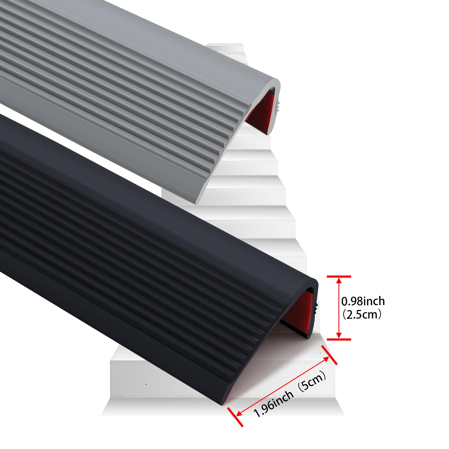 Trimold Vinile Anti-Slip Stair Nosing, Passo per scale antiscivolo autoadesivo, Gomma flessibile Taps Edge Protector Molding Trim per uso esterno e interno (10m, Nero)