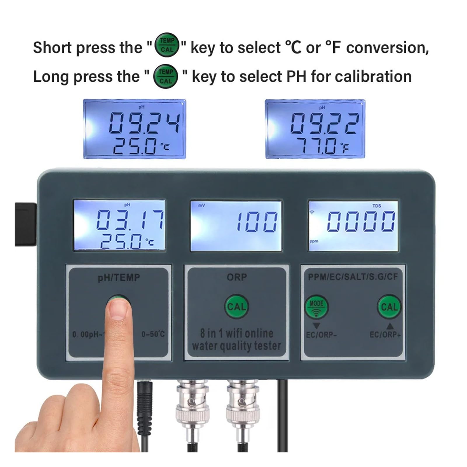 WiFi Smart PH ORP TDS EC Monitor de temperatura de sal medidor en línea controlador de acuario Probador de calidad del agua registrador de datos Digital