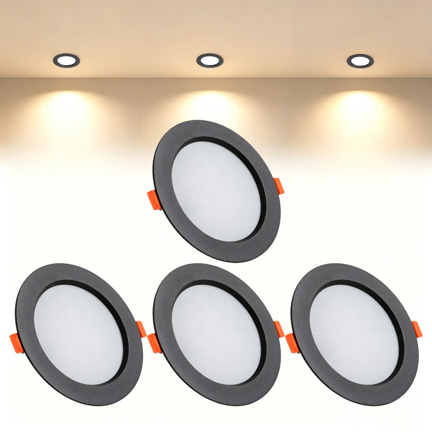 VOGHMOLD 21W Ultra Slim LED Downlight Recessed Ceiling Light 6 inch, 3000K Spot Lights Black Aluminum Trim, Cut Φ160-170mm, AC110-240V Panel Lighting for Office Hallway Closet, 4 Pack