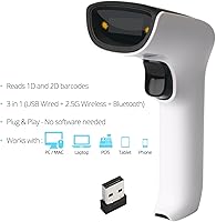Vista 5 de ScanAvenger Escáner de Código de Barras Bluetooth Inalámbrico Portátil 1D&2D: Escáner de Mano 3-en-1, Inalámbrico, Pistola de Escaneo Recargable