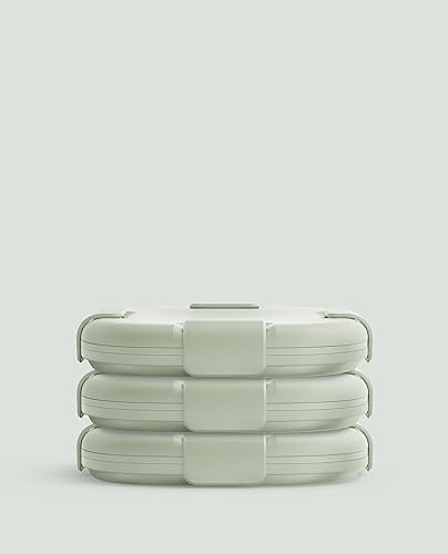 Miniatura 2 de STOJO Caja de sándwiches plegable, juego de 3 unidades, salvia, 24 onzas, contenedor de almacenamiento de alimentos reutilizable, cuenco de silicona