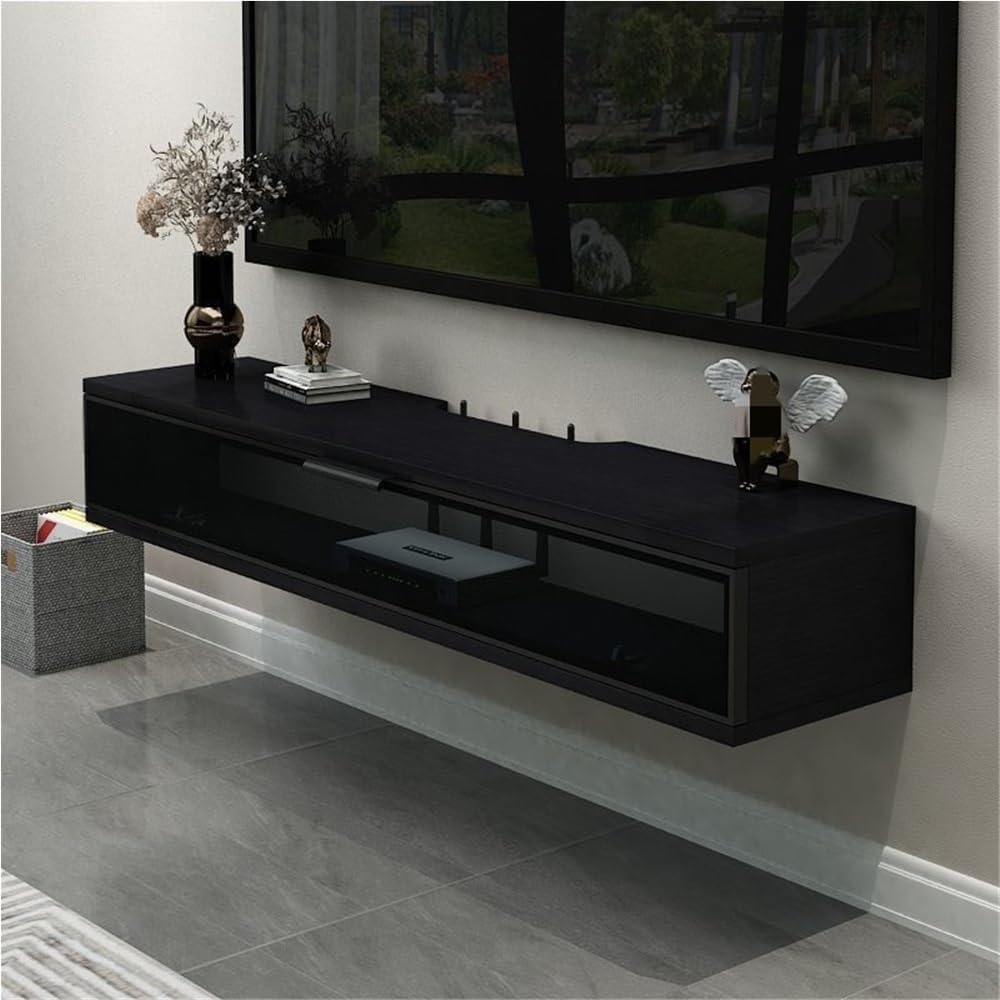 Genérico Moderno Soporte de TV de Pared - Centro de Entretenimiento Flotante con Espacio para Router WiFi - Elegante diseño Negro de 80 cm - Organizador Duradero para Sala de Estar - Solución Que aho
