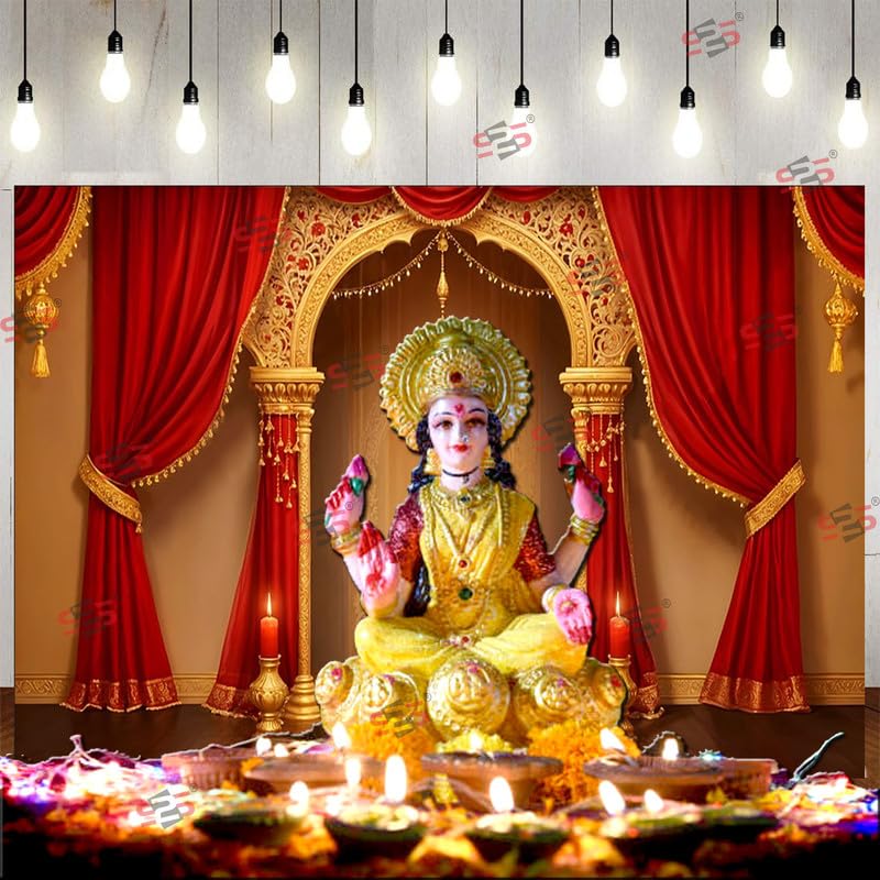 Image of S2S Red Candel Backdrop Cloth for Pooja Decoration Traditional, Background Decoration Cloth | Curtain Cloth for All Festival, Functions & Ceremonies - (5 x 8 Feet) (RED CANDEL)