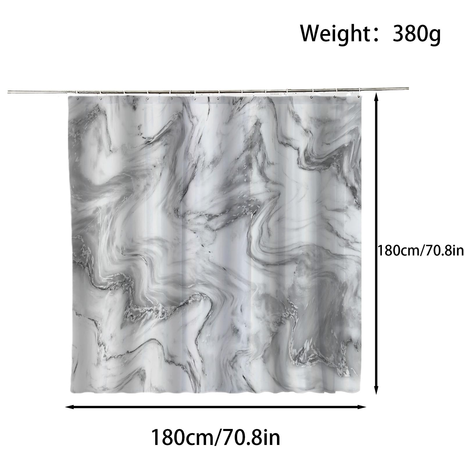 FAIRYGATE Long Shower Curtains Fabric Marble for Bathroom Mould Proof Resistant with Steel Hooks Gray and White Shower Curtain Marble Design Crack Bathroom Decor Heavy-duty Waterproof B8909 - Image 2