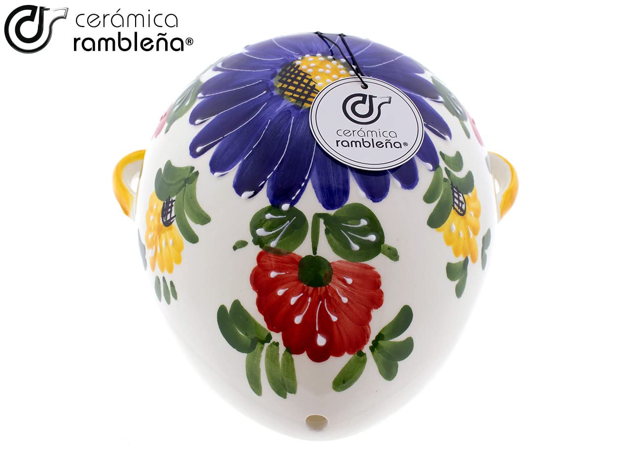 CERÁMICA RAMBLEÑA | Maceta Colgante orza | Maceta de Barro para Colgar | Conjunto x3 Maceta Pared orza Decorado Flores - Modelo D123 | 100% Decorada a Mano | 19 cm + 22 cm + 25 cm