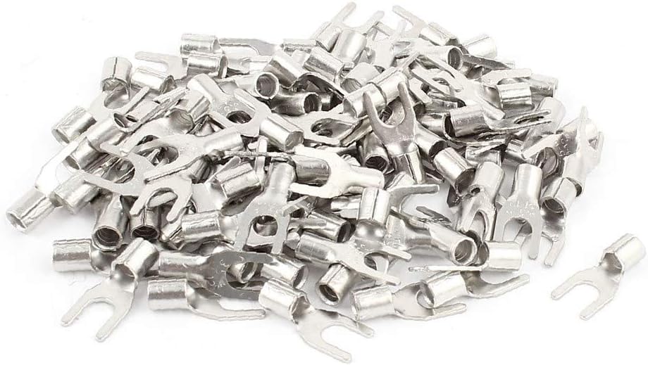 X-DREE 100PCS Uninsulated Furcate Fork Terminals Cable Lug SNB3.5-4 AWG 14-12(AWC 14-12 del cavo dei terminali della forcella di Furcate non forato 100PCS SNG3.5-4
