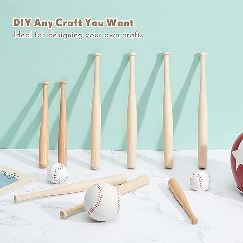 Miniatura 5 de Mini bate de béisbol de 8 pulgadas, pequeños bates de madera sin pintar, para pintar, llavero, figuras de acción, proyectos de manualidades, bola,