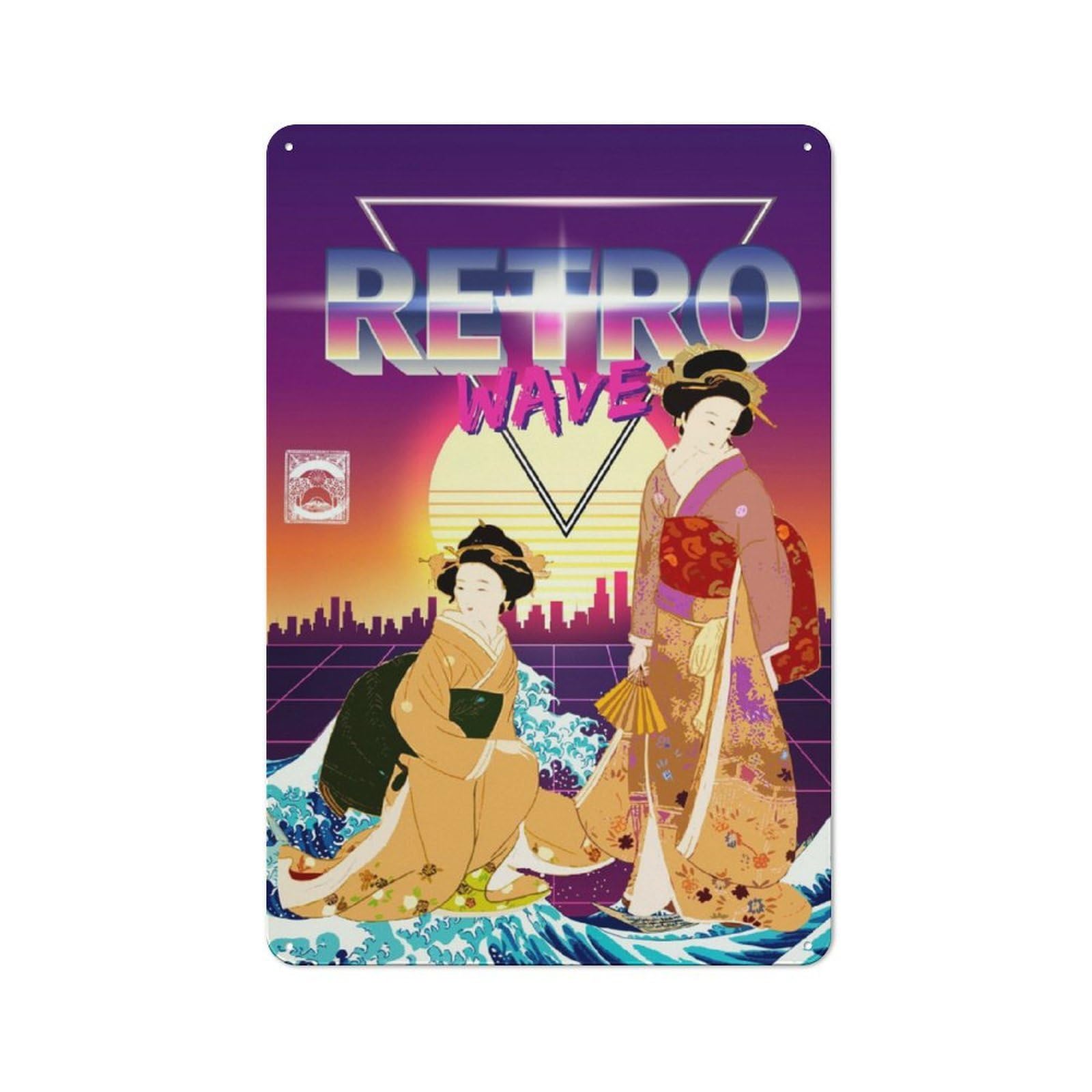 Junmoney Synthwave Ukiyoe 1 Tin Wall Plaque 30X20cm With For Dining Room Or Kitchen, For Vintage Wall Decor Fans, For Themed Room Decoration
