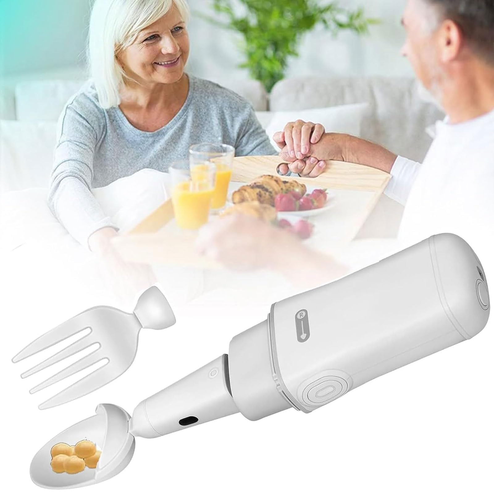Cuchara Estabilizadora, Set Cubiertos Inteligentes Anti-Temblor para Dificultades Alimentarias, Tecnología Adaptativa con Control Vibración Automático para Ancianos (Batería 180 Minutos)