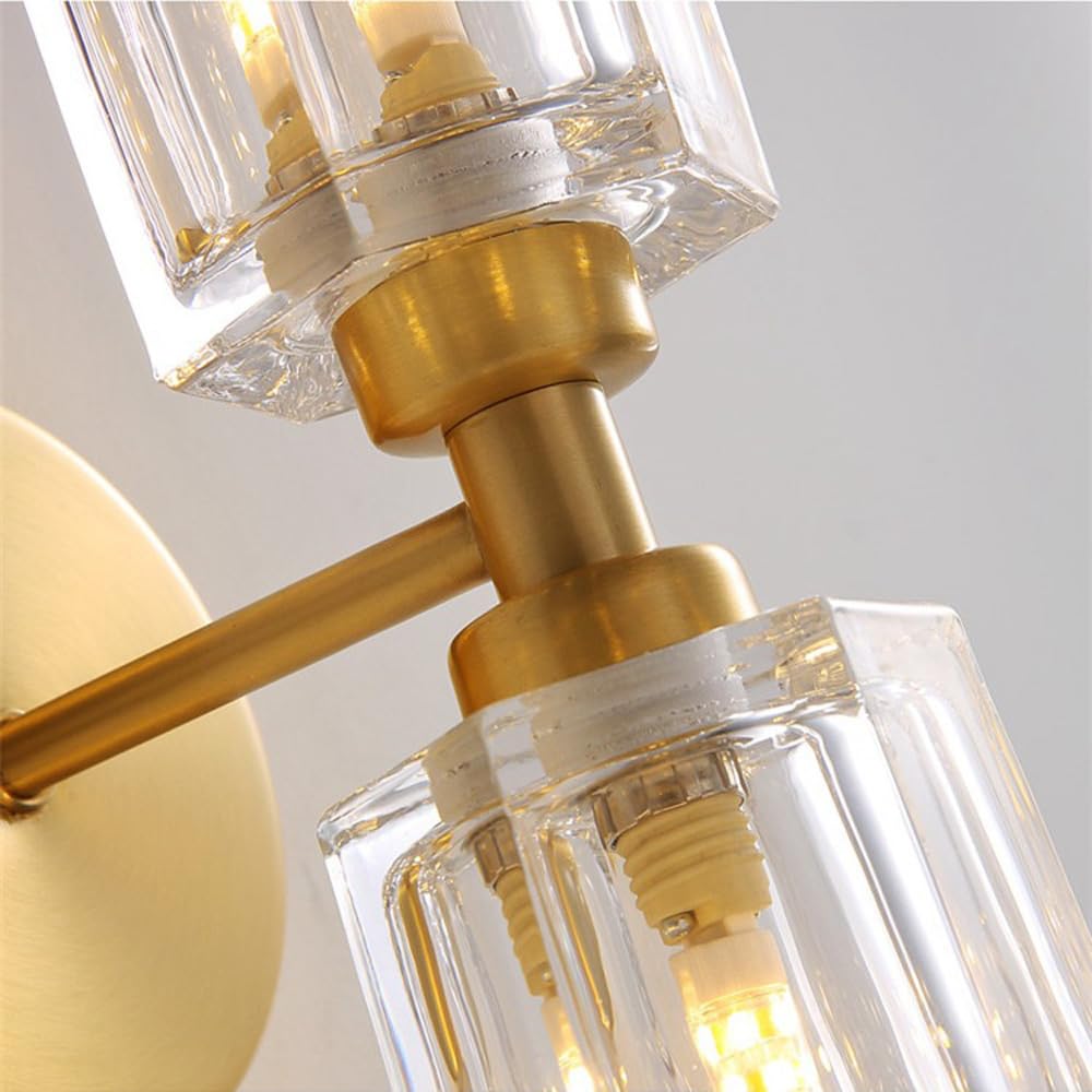 2 Applique da Parete in Ottone E Cristallo con Luce Verso l'Alto E Verso Il Basso per Interni Bagno Lampada da Parete Lineare Vintage Lampada da Parete in Vetro Lampade da Parete per Camera da Letto