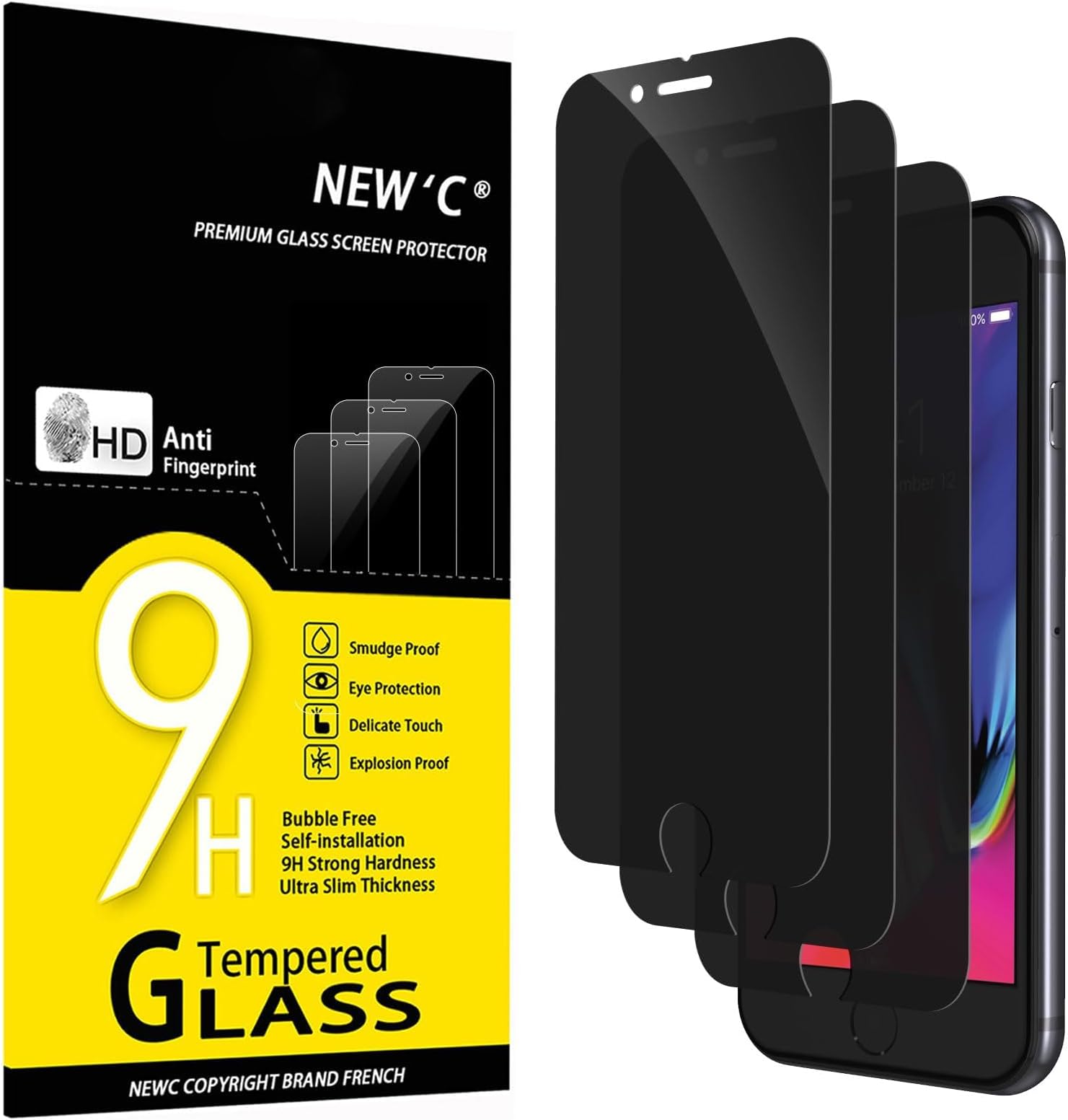 NEW'C 3 Pack Privacy for iPhone 8, iPhone 7 Screen Protector (4.7"), Enhanced 28-Degree Privacy Angle, Ultra Durable 9H Hardness, Bubble-Free