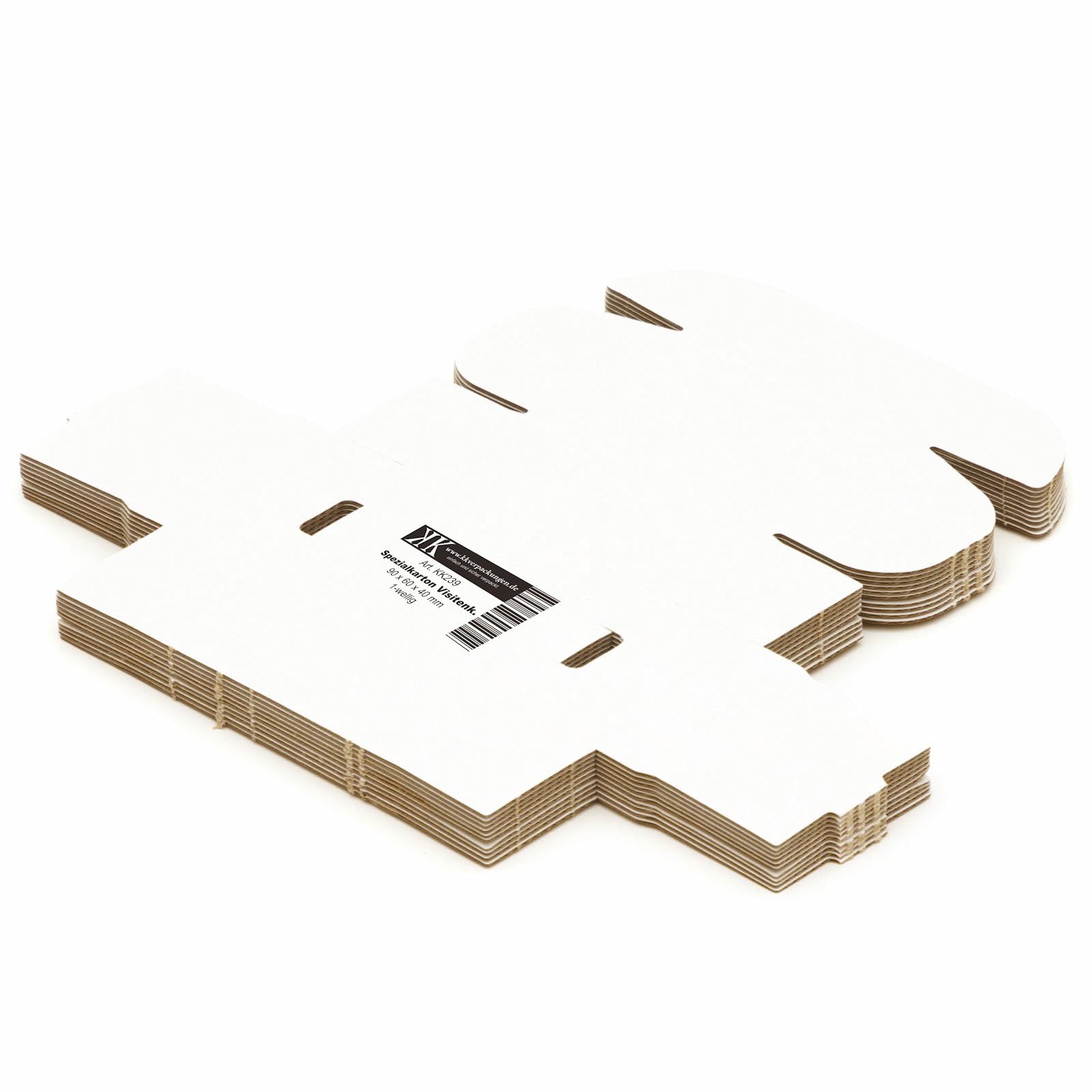 KK Verpackungen Visitenkartenkartons 90x60x40mm | 500 Stück, Faltschachteln Weiß | Wellpappe 1-wellig FEFCO 0427 | Versandkarton für Visitenkarten | Ohne Klebeband aufbaubar