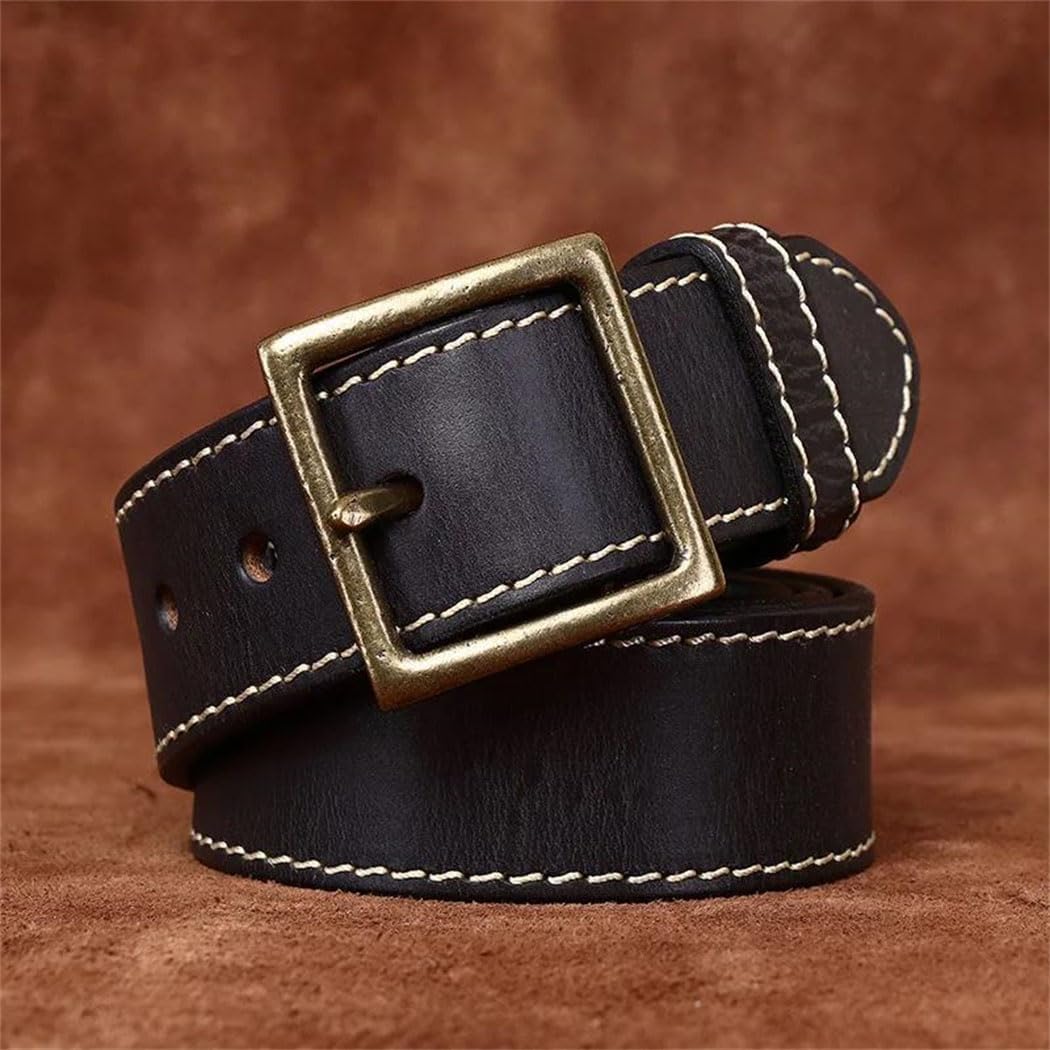 Men's Wide Leather Belt - 4.2 cm Solid Cowhide with Copper Pin Buckle