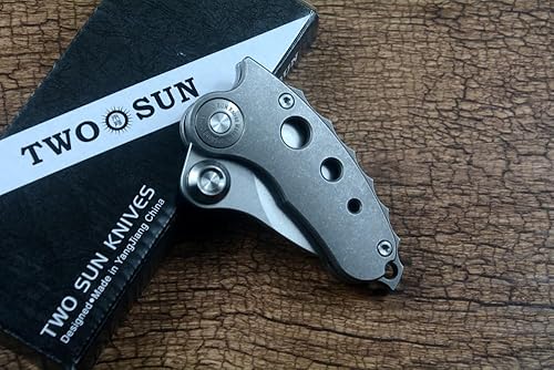 Miniatura 6 de TWOSUN TS417 Mini cuchillo de bolsillo D2 Stonewash Blade Mango de titanio gris