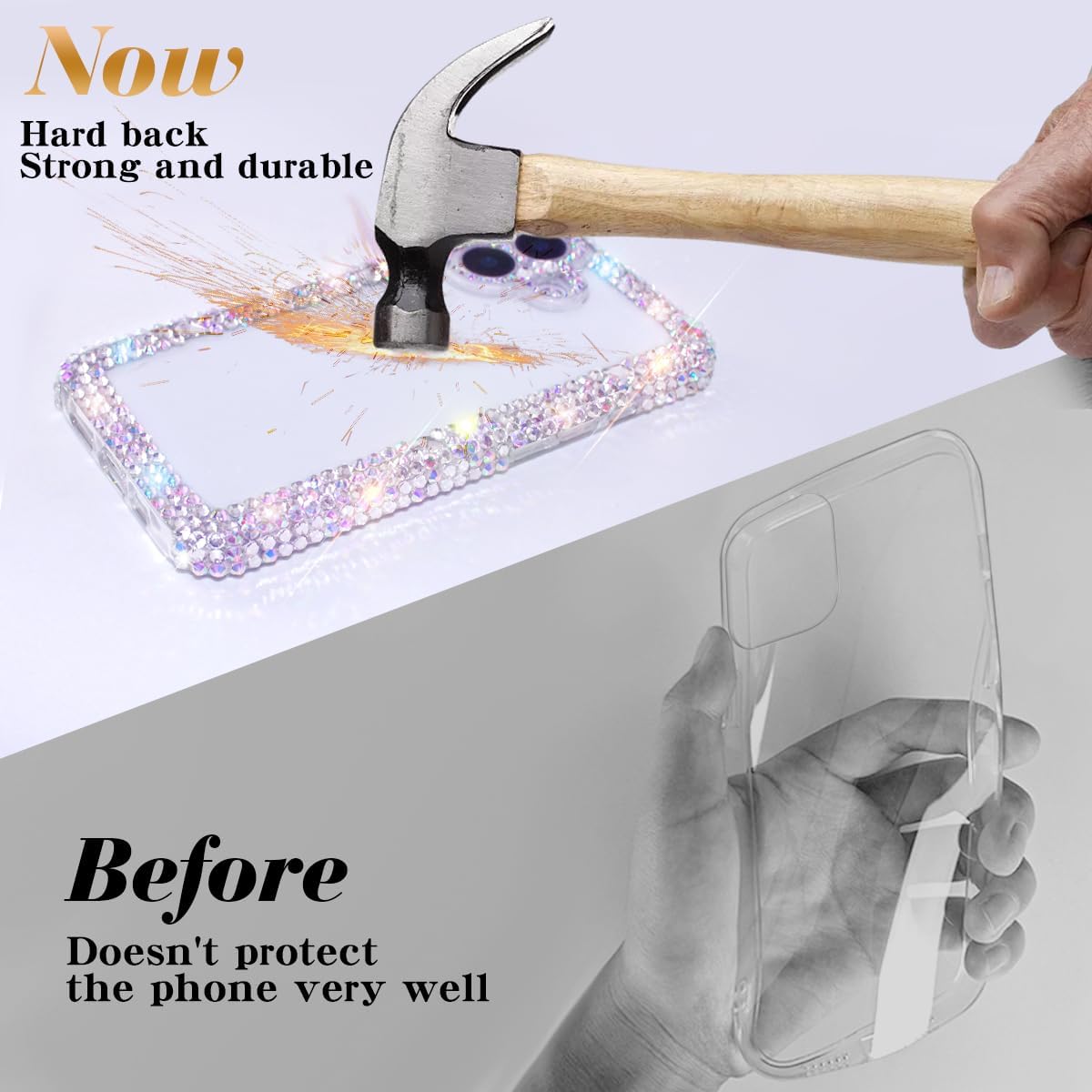 Cavdycidy Designer Compatible with iPhone 16 Plus Bling Clear Case for Women,Cute Glitter Phone Case with Sparkle Rhinestone Diamond Camera Protection，Airbag Anti-Fall Crystal Hard Cover for Girl - Image 6