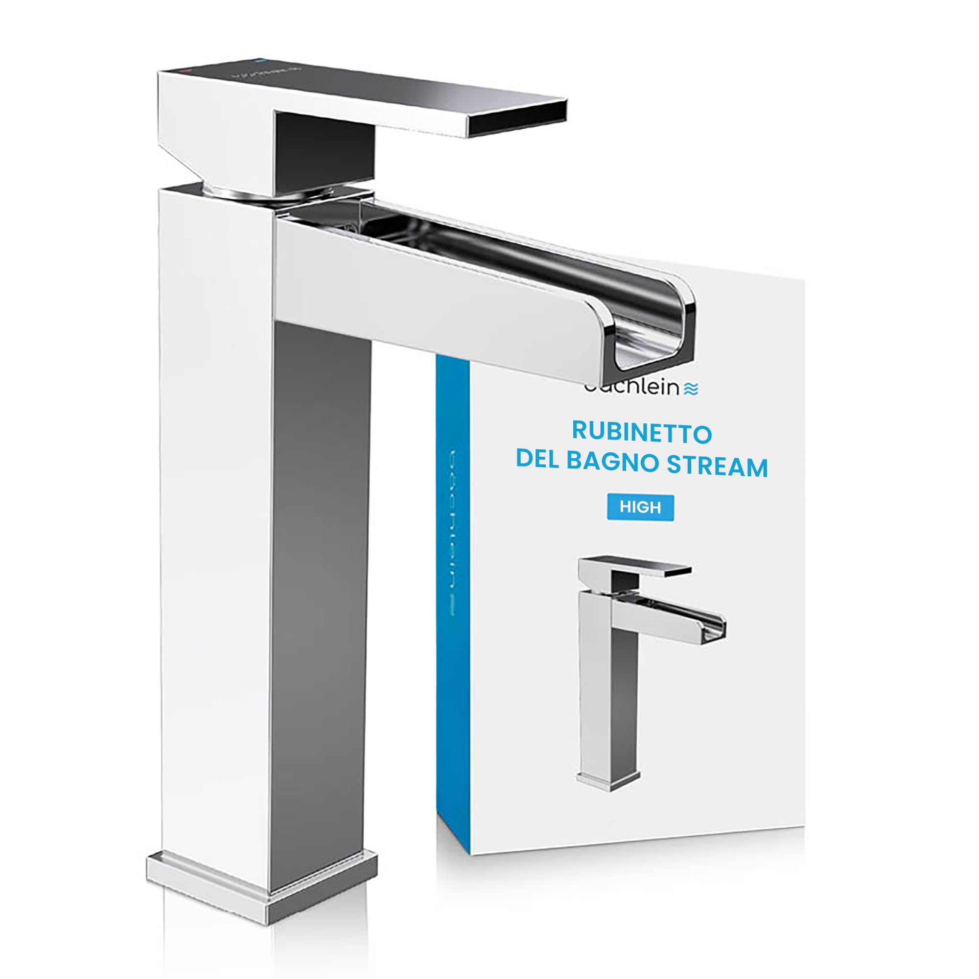 Bächlein Rubinetto alto per bagno con design ruscello, miscelatore monocomando extra alto con kit di montaggio per lavabo, rubinetto da bagno cromato