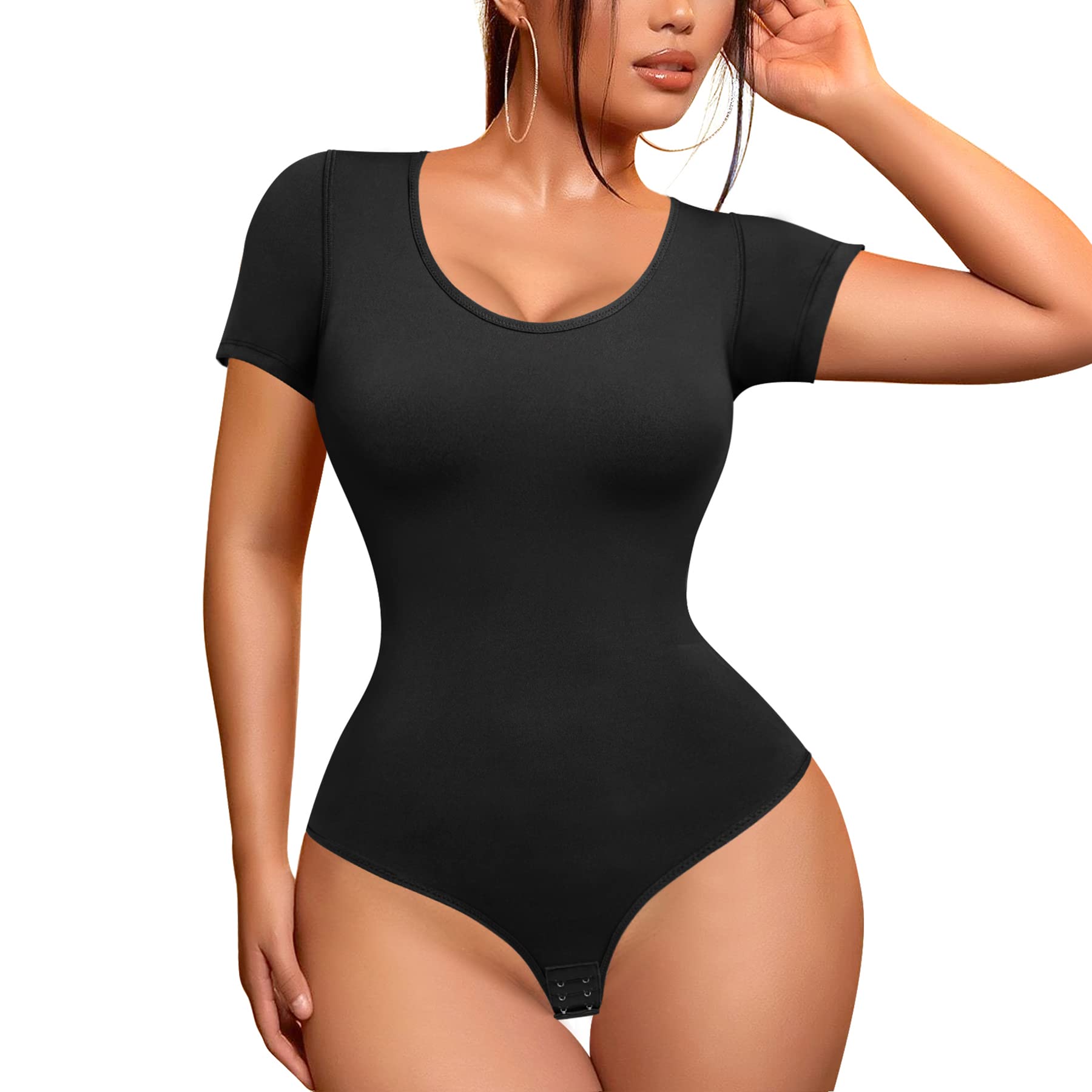 REYEOGOTummy Control Bodysuit Shapewear for Women Slimming Full Body Shaper Short Sleeve T-Shirt Leotard Tank Tops Jumpsuit