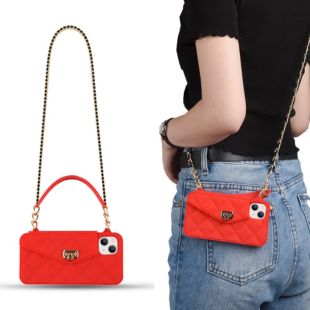 Yatchen Wallet Case for iPhone 16,Crossbody Phone Case with Lanyard Strap Cute Flip Folio Credit Card Holder Soft Silicone Girls Lady Handbag Cover