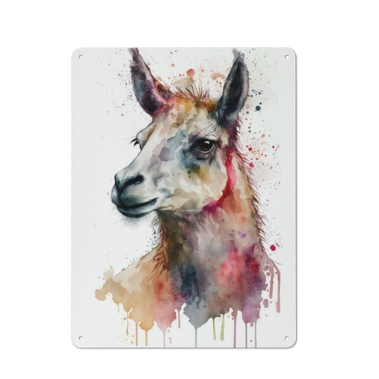 Junmoney A Llama Watercolor Design Retro Metal Plaque 40X30cm For Living Room Or Hallway, For An Autumn Wall Display In Living Room And Hallway