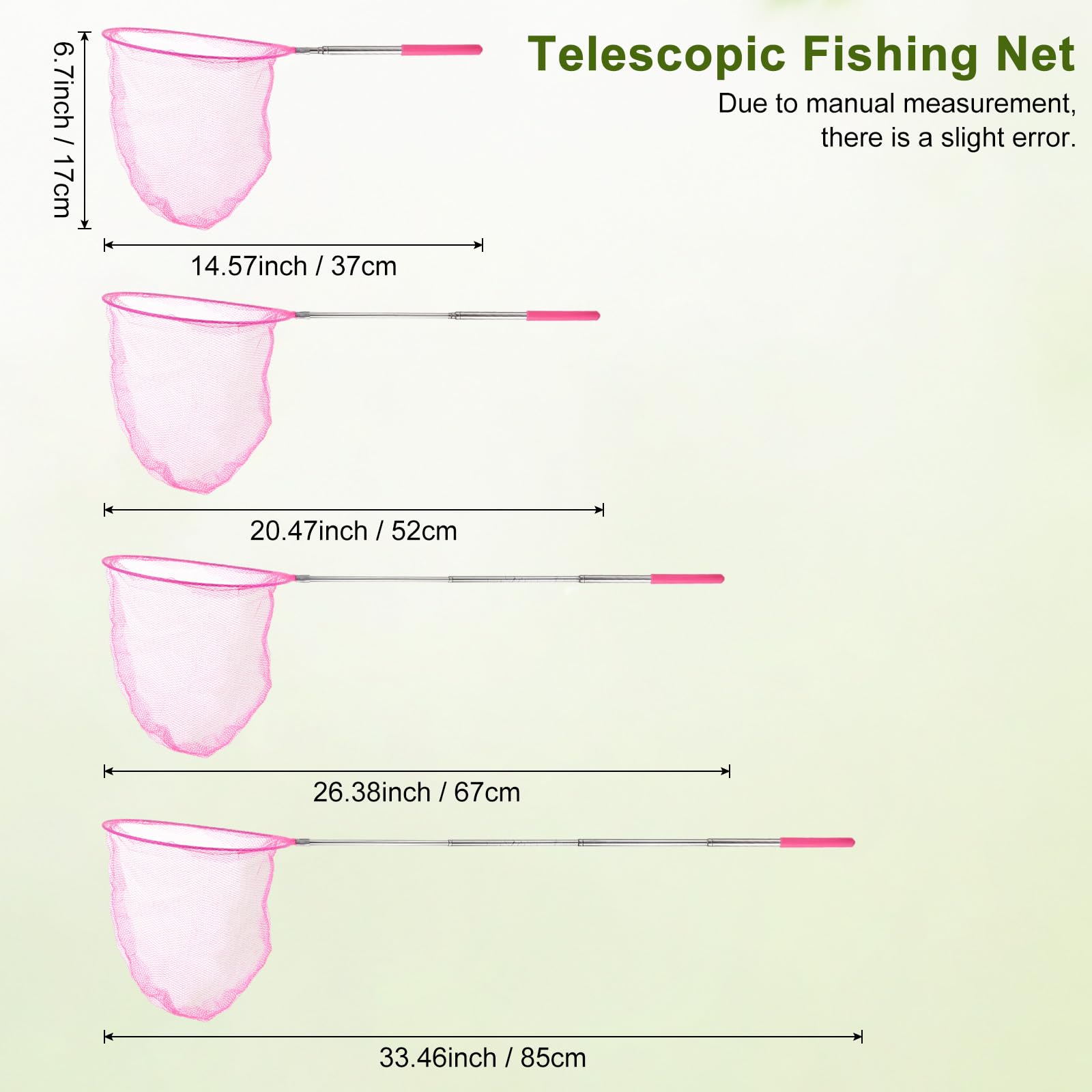 M METERXITY 1 filet de pêche télescopique pour adolescents, extensible de 48 cm, petits filets avec poignée réglable pour attraper les insectes/petits poissons/crevettes/aquarium/extérieur [Rose]