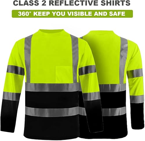 Miniatura 4 de BeautyWill Camisas reflectantes de alta visibilidad para hombres y mujeres, camisas de seguridad clase 2 con 6 cintas reflectantes y bolsillo
